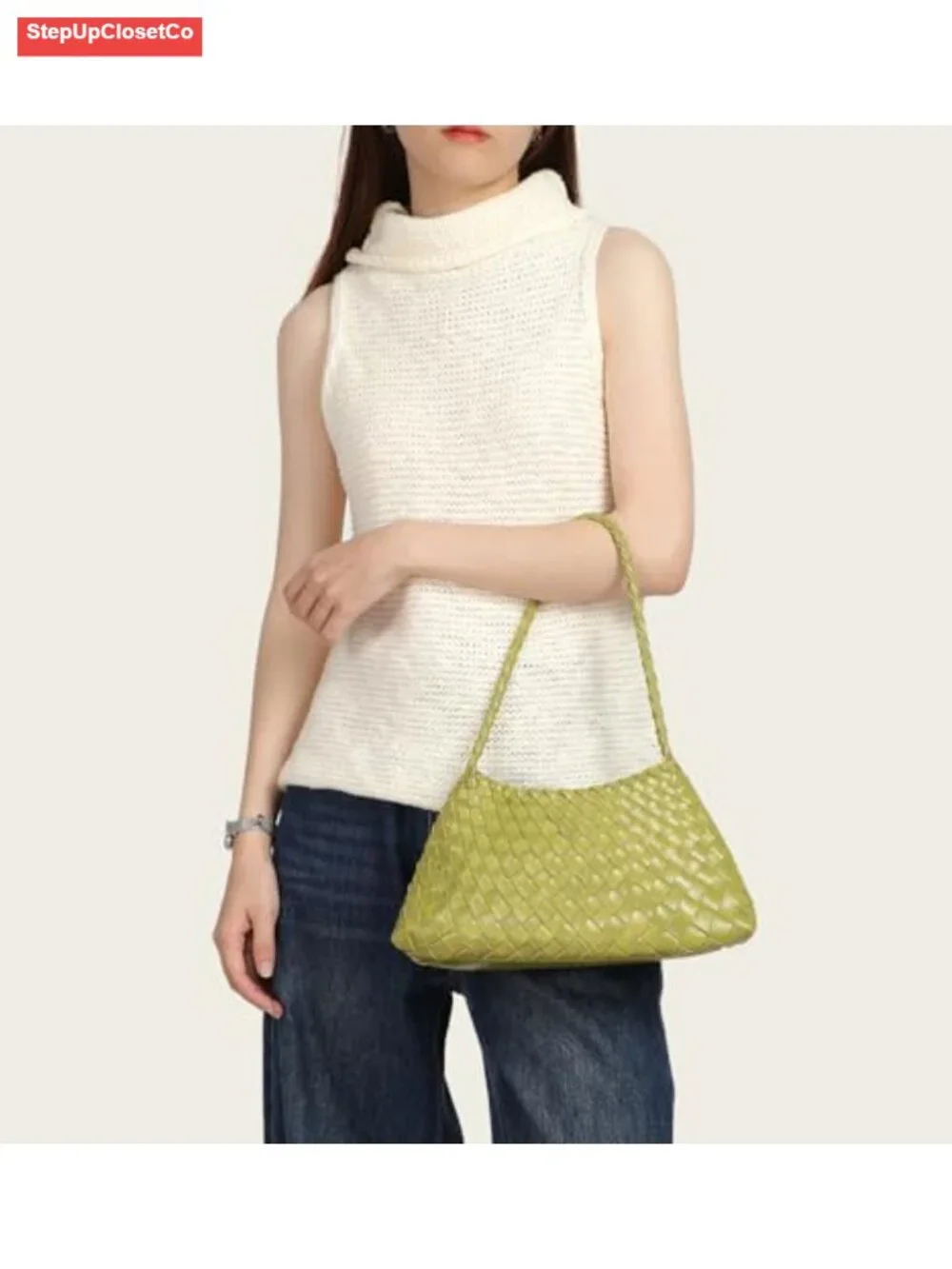 Vegan Leather Woven Hobo Shoulder Bag Handcrafted Slouchy Tote Travel